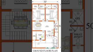 30x50 1500 Sqft House design shorts [upl. by Notirb]