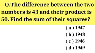 The difference between the two numbers is 43 and their product is 50 Find the sum of their squares [upl. by Aillimac469]