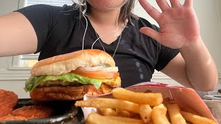 WENDY’s MUKBANG  BURGER amp SAUCY GHOST PEPPER NUGGS  ASMR  EATING [upl. by Niwdog]