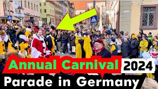 Travelling to see German carnival Fasching parade in Rottweil Germany 2024  Fastnacht party RW [upl. by Assiluy]