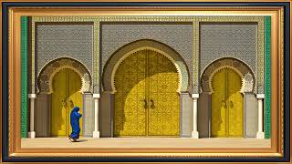 the art corner tv wallpaper depicts an arched doorway with a yellow and blue pattern tvwallpaper [upl. by Blackburn]