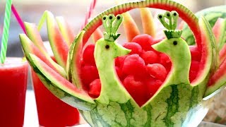 Art In Watermelon Peacock  Fruit amp Vegetable Carving Lessons [upl. by Dani609]