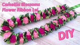 How To Make This Camellia Blossoms Flower Ribbon Lei [upl. by Leahcimnoj]