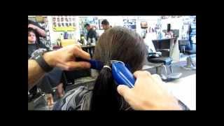 Chop Off 10 inch ponytail into Graduated Bob Clipper Haircut Video Preview Cut [upl. by Nyladgam]