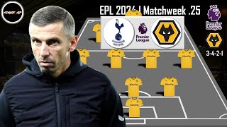 TOTTENHAM VS WOLVES  WOLVERHAMPTON POTENTIAL STARTING LINEUP PREMIER LEAGUE 2024 MATCHWEEK 25 [upl. by Telfore]