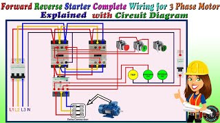 Forward Reverse Starter Complete Wiring for 3 Phase Motor  Forward Reverse Motor Control Connection [upl. by Fortunio800]