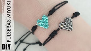 DIY COMO HACER PULSERA MIYUKI DELICAS  CORAZON CON DELICAS SUPER FÁCIL  TÉCNICA BRICK STITCH [upl. by Marchese]