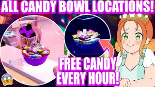 ALL CANDY BOWL LOCATIONS IN ROYALLOWEEN 2023 Free Candy Every HOUR 🏰 Royale High [upl. by Ailev]