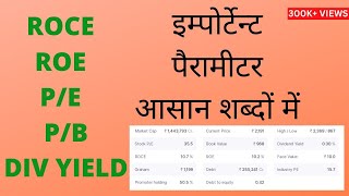 PE  EPS  ROCE  ROE  PB  MARKETCAP  DIVIDEND YIELD EXPLAINATION [upl. by Nayb]