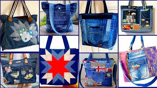 Most Beautiful denim Recycled Patchwork upcycling Totebags ideas2024 [upl. by Adnovay905]