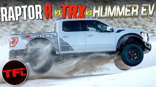 Ford Raptor R vs Ram TRX vs Hummer EV The Ultimate Super Truck Buyer’s Guide [upl. by Latona]