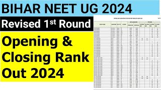 BIHAR NEET UG REVISED FIRST ROUND OPENING amp CLOSING RANK OUT 2024 READMISSION FIRST ROUND CUT OFF [upl. by Venetia]