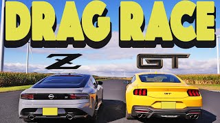 2024 Ford Mustang GT vs 2023 Nissan Z this was a surprise Drag and Roll Race [upl. by Refinnej]