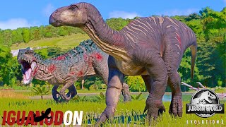 IGUANODON vs TREX IREX GIGANOTOSAURUS Dinosaurs Killling Animation  Jurassic World Evolution 2 [upl. by Hailey265]