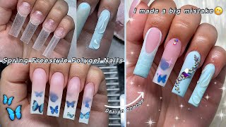 SPRING FREESTYLE POLYGEL NAILS🦋 OMBRE USING POLYGEL amp 3D NAIL ART DESIGN Nail Tutorial [upl. by Akirrehs]