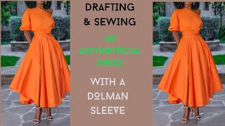 How to cut and sew an assymetrical flare dress with a dolman sleeve cut together sleeve [upl. by Akimot]