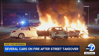 Pacoima street takeover ends with several cars on fire [upl. by Farrar677]