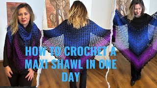 HOW TO CROCHET A GRANNY STITCH SHAWL IN ONE DAY EASY CROCHET TUTORIAL [upl. by Amzaj]