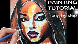 How to paint WOMANS FACE AFRICAN Art Abstract in acrylics Step by Step [upl. by Thomasina]