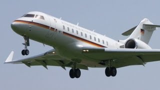 Bombardier Global 5000  German Air Force  Approach and Landing at Airport BernBelp [upl. by Fenner646]