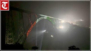 The world’s highest Chenab Railway Bridge in JampK illuminated in tricolour on Independence Day’s eve [upl. by Almap]