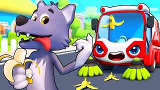 Street Sweeper and Big Bad Wolf  Monster Truck  Cartoon for Kids  BabyBus  Cars World [upl. by Deibel]