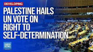 Palestine Hails UN Vote On Right To SelfDetermination  Dawn News English [upl. by Samau]