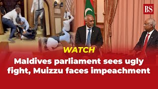 WATCH Maldives parliament sees ugly fight Muizzu faces impeachment [upl. by Yehc]