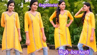 Stylish highlow kurti 👗 cutting and stitching updown kurti tutorial [upl. by Betsey]