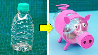 DIY Piggy bank from waste bottle easy  Make money bank with bottle at home Craftube4u [upl. by Benn519]