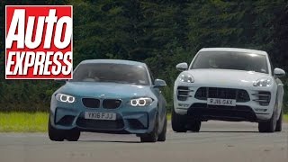 BMW M2 vs Porsche Macan Turbo odd couple fight it out on track [upl. by Portland]