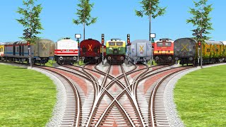 Seven Trains Crossing At Bumpy Daimond 3D Railraod Round Tracks  train simulator game [upl. by Zonda552]