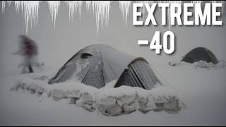 EXTREME Winter SNOW STORM 40C WINTER CAMPING WINTER STORM hits HOT tent FREEZING wind [upl. by Electra]