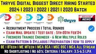 Thryve Digital Biggest Off Campus Drive 2024 2023 20222020 Batch  Freshers Engineer Trainee Role [upl. by Marlane]