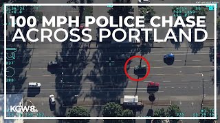 Aerial footage shows police chase stolen vehicle in 100 mph chase across Portland [upl. by Darius]