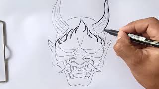 how to draw a hannya maskdrawing tattoo mofel [upl. by Zelde]