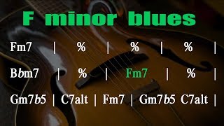 F Minor Blues Jazz Backing Track  130 BPM  SCROLLING CHORDS [upl. by Ainitsirhc]