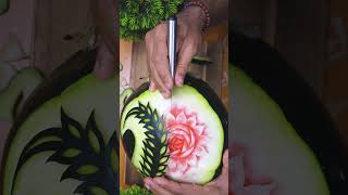 Watermelon Flower Carving watermeloncarving Watermelon Carving Ideas fruitcutting shorts [upl. by Vona]