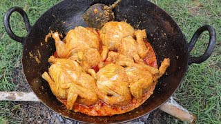 WHOLE FULL 4 CHICKEN GRAVY RICE  INDIAN CHICKEN RECIPE COOKED IN THE JUNGLE  FULL COOKING [upl. by Anawqahs939]