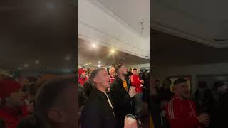 Liverpool fans singing Allez Allez Allez in the pub 280124 [upl. by Ellerahs]