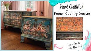 DIY French Country Dresser Makeover with Paint Couture Paint Stenciling Design and IOD Transfers [upl. by Jilli560]