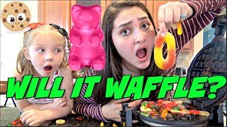 WILL IT WAFFLE Gummy CANDY Edition The TOYTASTIC Sisters FUNNY SKIT and FOOD CHALLENGE [upl. by Nanam386]