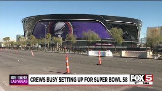 Crews busy setting up for Super Bowl in Las Vegas [upl. by Salohci]