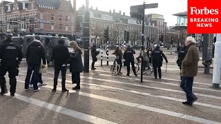 Demonstrators Gather In Amsterdam To Protest Netherlands COVID19 Restrictions [upl. by Genvieve]