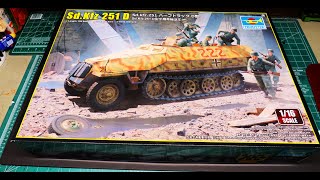 ALL NEW FIRST LOOK Sd Kfz 251D Armored Half Track 116 Scale Model Kit Review Trumpeter 00942 700942 [upl. by Annoet239]