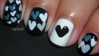 Nail Art  Hearts inspired by MKmyday nails  Decoracion de Uñas [upl. by Rehpotsirahc]