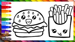 Zeichne und Male einen Hamburger und Pommes 🍔🌈 Zeichnungen für Kinder [upl. by Alano]