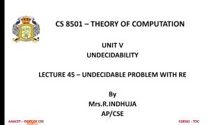 UNDECIDABLE PROBLEM WITH RE [upl. by Adlei]