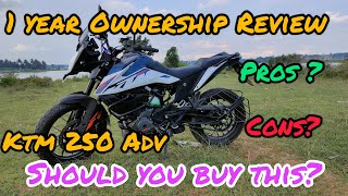 1 Year Ownership review of KTM Adventure 250  Is it a good buyWatch to find out 20000 kms review [upl. by Forcier904]