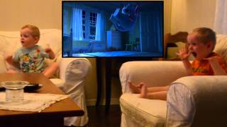 Funny 2 year old twins screaming while watching Monsters Inc [upl. by Enytsirk551]